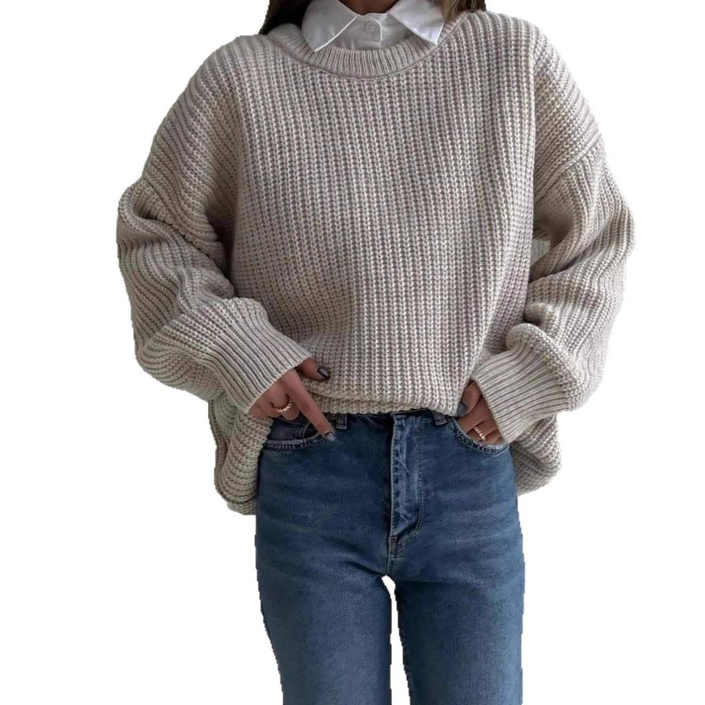 European and American Women's Casual Round Neck Long Sleeve Knitted Sweater - Autumn 2025 Collection