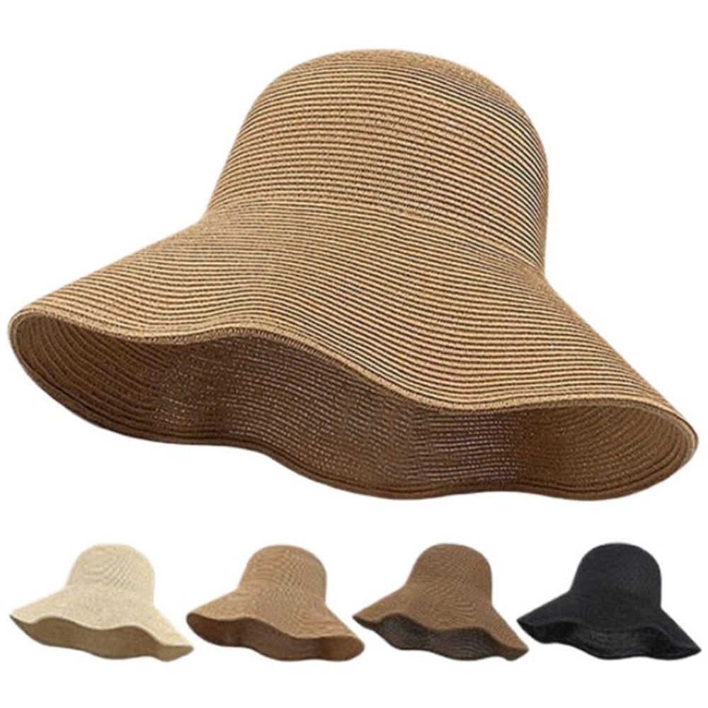 Solid Color Wide Brim Straw Hat Breathable UV Protection Cap Comfortable To Wear Beach Hat  Summer