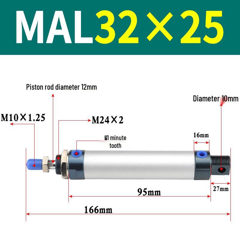 Mini Aluminum Alloy Pneumatic Cylinder - Round, Sizes 16/20/25/32/40 x 25/50/75/100/200