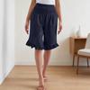 Damen Farbige Hohe Taille Plissierte Baumwolle Leinen Lockere Freizeitshorts