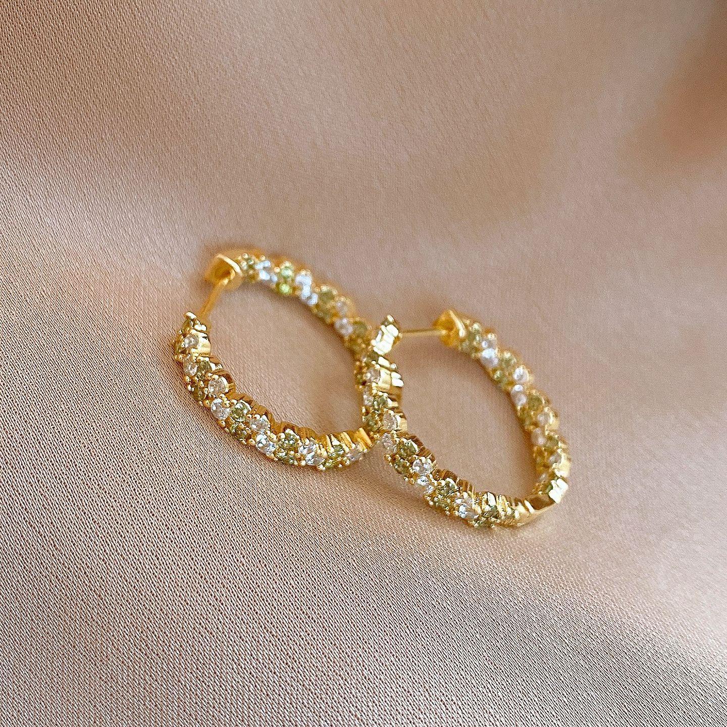 14k electroplated zircon gold round ear buckle exquisite versatile earrings light luxury earrings women