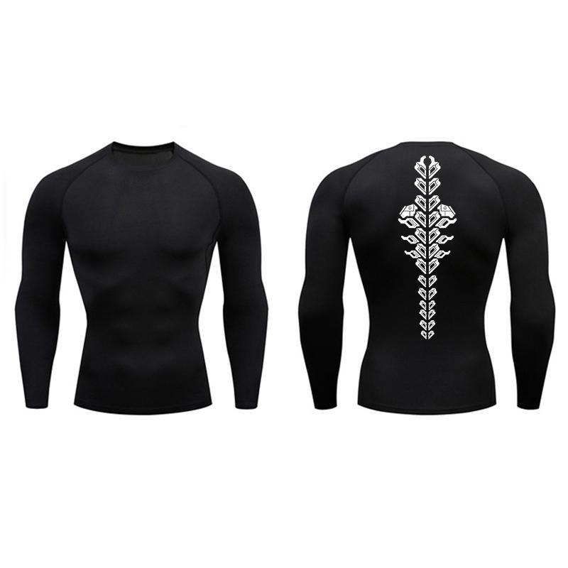 Spine Print Long Sleeve Compression Shirt for Men Athletic Quick Dry T-shirts Gym Workout Running Tees Tops Baselayer Undershirt S