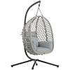 Hanging Egg Chair Indoor Outdoor Rattan Hammock Swing Chair With Stand Safety Strap Foldable Basket Light Grey