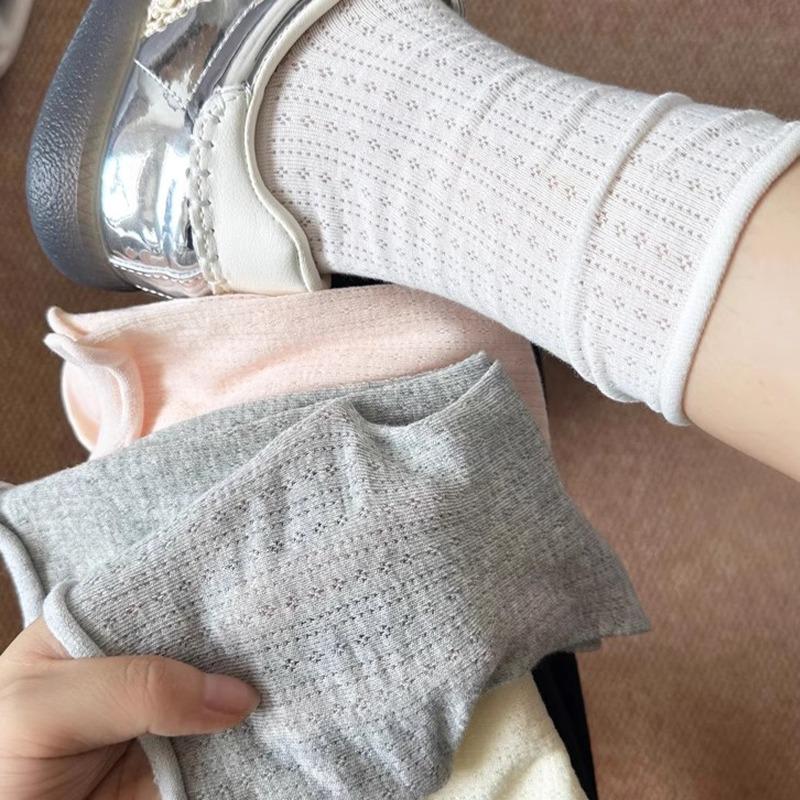 2026 Summer Sweet Socks for Women Thin Candy Color Hollow Out Loose Socks for Women Girls Korean Fashion Mid-tube Pile Sockings