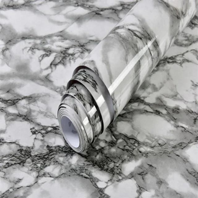 60cm Width Glossy Self Adhesive Solid Wallpaper Vinyl Marble Wall Stickers Waterproof Contact Paper for Kitchen Home Decor Film