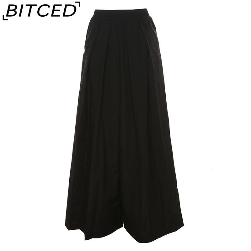 BITCED Spring/Summer Women's Solid-Color Streetwear High-Waisted Relaxed-Fit Wide-Leg Pants