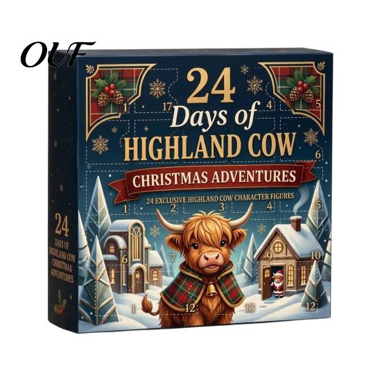Cute Highland Cow Figurines 24 Days 3D Advent Calendar 2026, Farm Cattle Christmas Seasonal Home Decor Items Countdown Calendar, Collectible