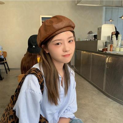 Chapeau de peintre couleur Automne Hiver Béret rétro britannique en PU Chapeau octogonal coréen Tendance