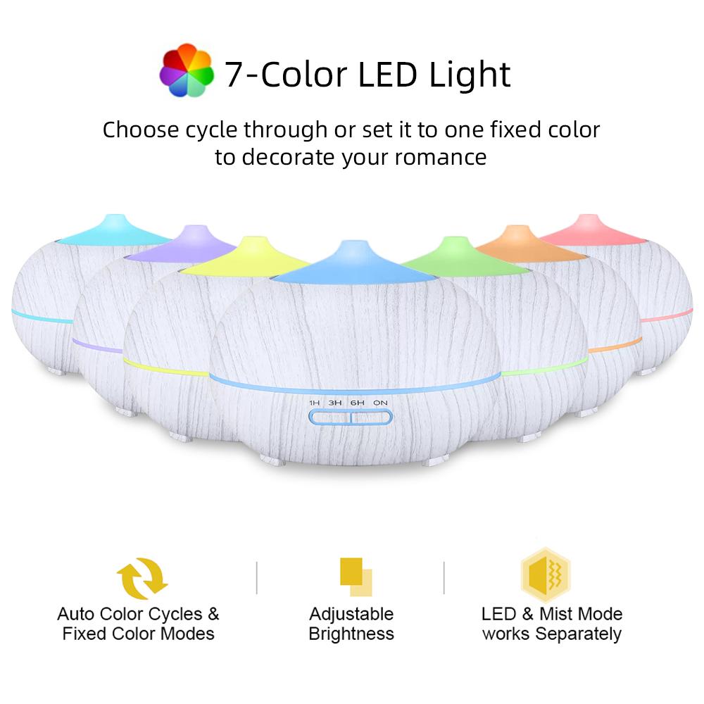 Diffuser For Home 550ml Wood Grain Essential Oil Diffuser with Remote 7 Colors Ultrasonic Mist  Includes 6 Oils for Aromatherapy