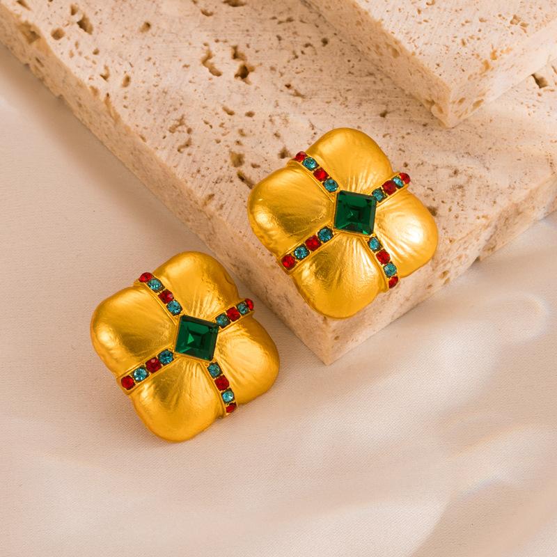 Frauen Retro Quadratische Ohrstecker Titan Stahllegierung Anhänger Ohrringe Acryl Kristall Perle Geometrische Ohrschmuck