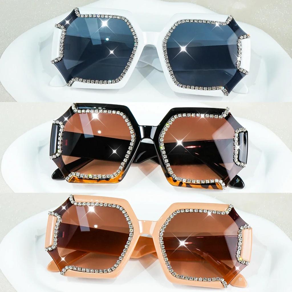 Large Square Women's Luxury Rhinestone Fashion Gradient Darkening Props Makeup Fashion SunGlasses