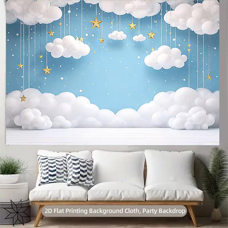 2D Whimsical Starry Cloud Backdrop Children Party Photography Background
