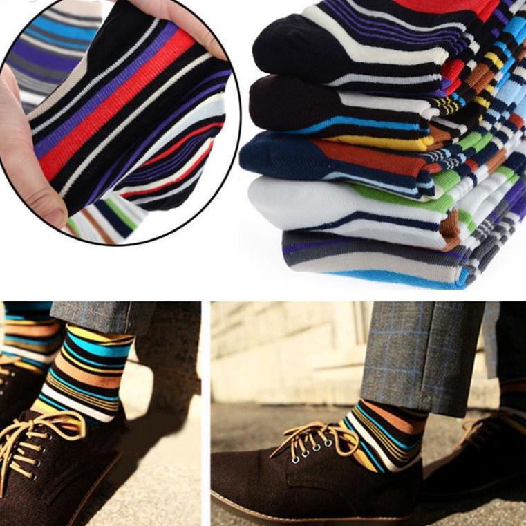 5 Pairs Lots Men's Designer Dress Socks Casual Striped Style Multi