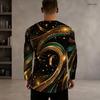 Men s Plus Size Round Neck Long Sleeve Black Golden Printed Straight Hem Pullover T Shirt