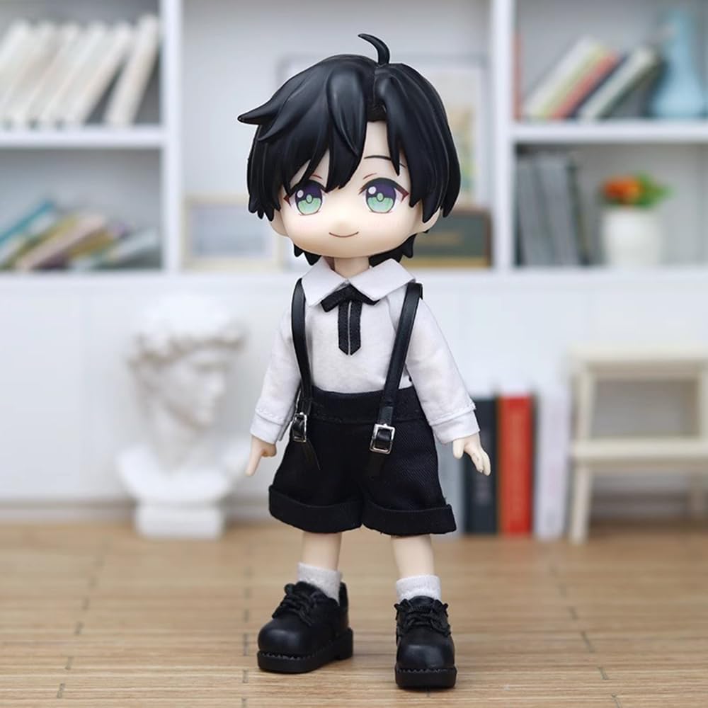 Obitsu 11 OB11 Size Outfit for 11cm Obitsu Doll Body, School Uniform Outfit, Long Sleeve Shirt with Ribbon, Skirt, and Suspenders (Boys)