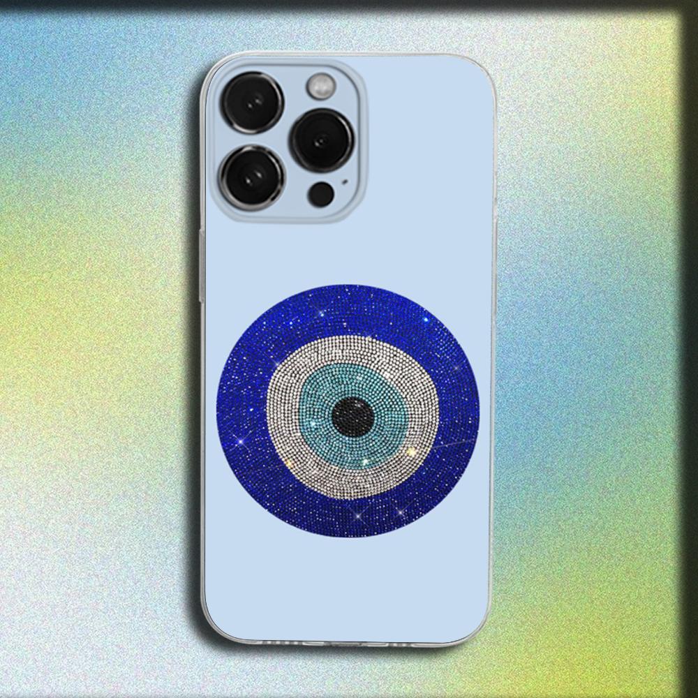 

Turkish Lucky Blue Evil Eye Phone Case For iPhone 16,15,14,13,12,11 Plus,Pro,Max,XR,XS,X,Plus,SE,Mini Transparent Soft Cover iPhone13