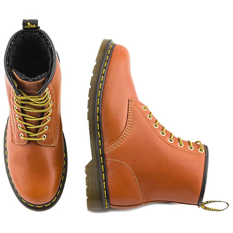 Dr. Martens 1460 Couro Bico Redondo Simples Cadarço Originais Botas Curtas Unissex Amarelo-Marrom 32130220