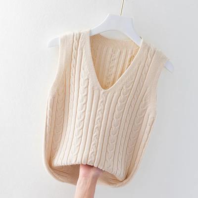 Women's Spring and Autumn Solid Color Outer Knitted Vest Sleeveless V-neck Sweater