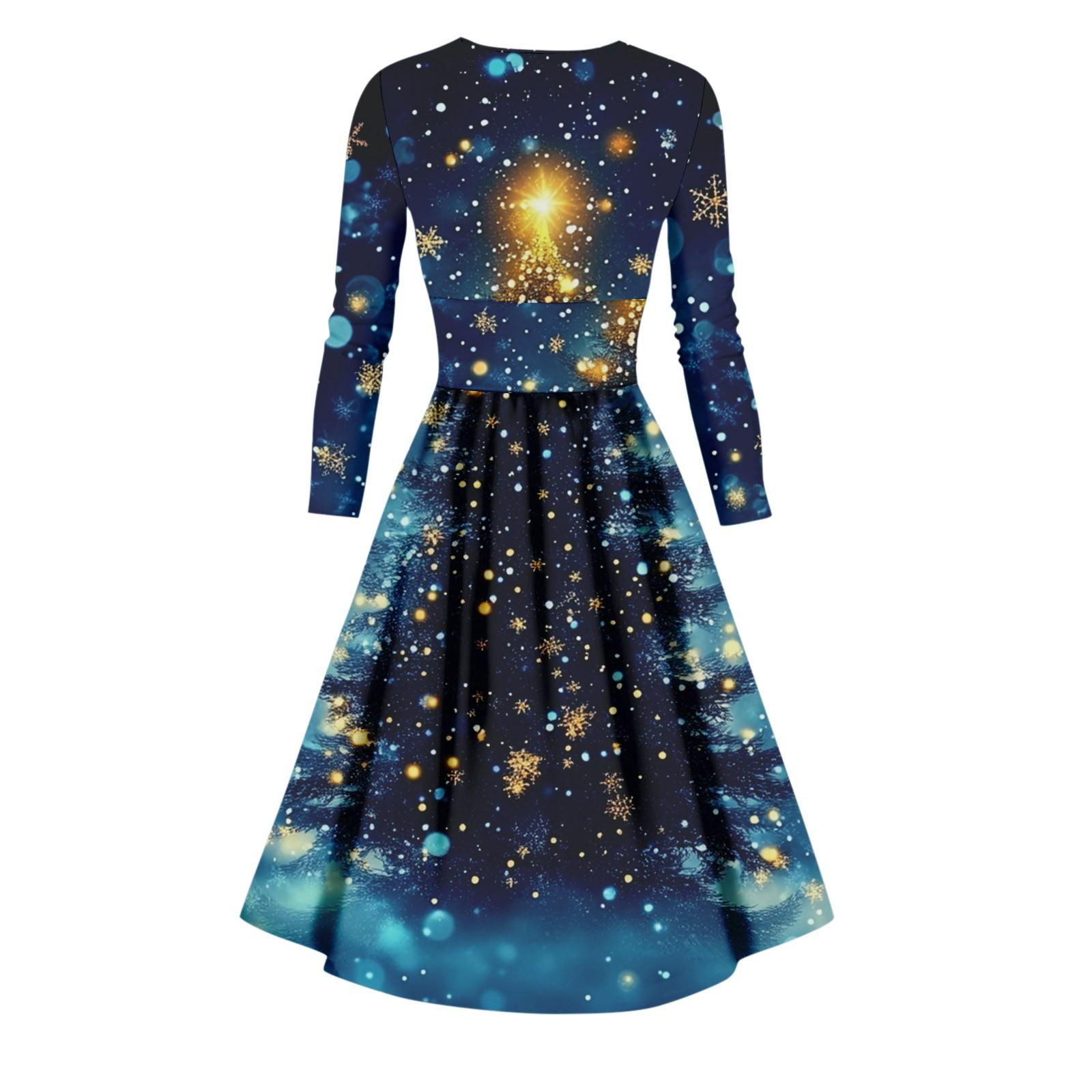 Женское облегающее платье свободного кроя с принтом рождественской елки и снежинок — фото 6