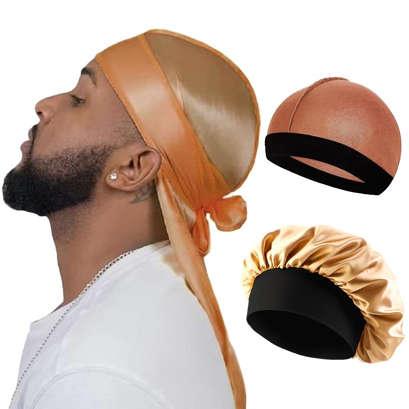 3 SZT./LOT Damski Męski Jedwabisty Durag Długi Ogon Piracki Kapelusz Elastyczny Czepek Turban Kopułkowy Unisex Bandany Do Spania Czapka Pod Prysznic Owiniecie Głowy