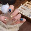 Flowing Color Deep Sea Aurora Glass Beads Cat Eye Pure Handmade Wearing Nail Temperament White Short Nail Art Patch Fake Nails