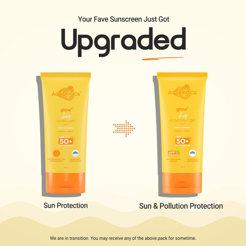 Aqualogica Glow+ Hydratační gelový opalovací krém SPF 50 PA++++ Hydratační Lehký Ochrana proti UV a modrému světlu 80 g Pro všechny typy pleti