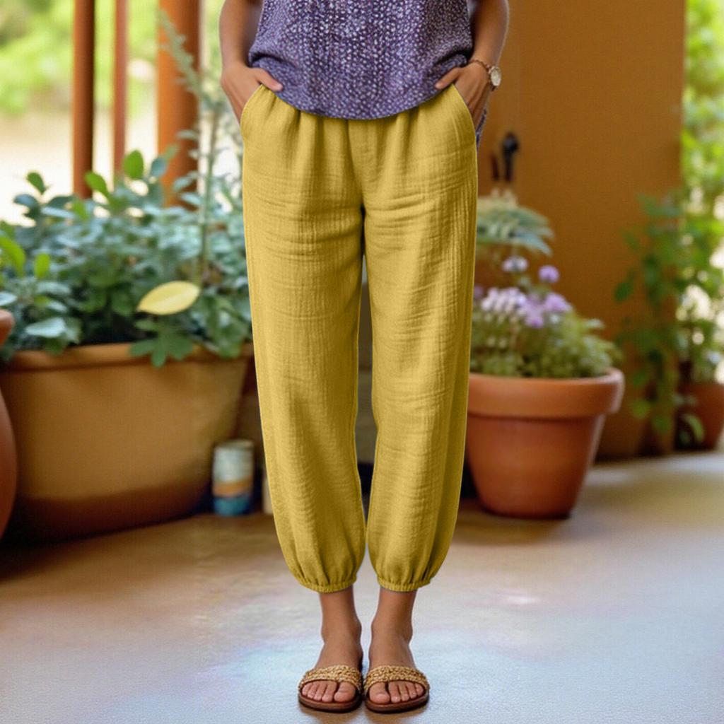 Women Casual Loose Fit Wide Leg Jogger Pants Elastic Waistband Lightweight Soft Fabric Breathable Relaxed Fit Ankle Cuffs