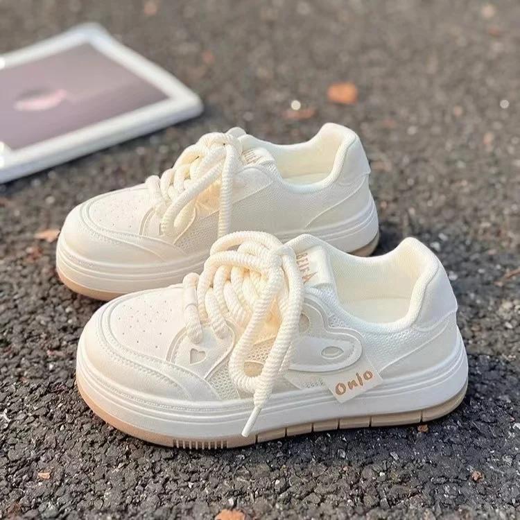 

Женские спортивные кроссовки, повседневные парусиновые кроссовки Kawaii, новые универсальные туфли на толстой подошве, женская вулканизированная спортивная обувь на плоской подошве 35