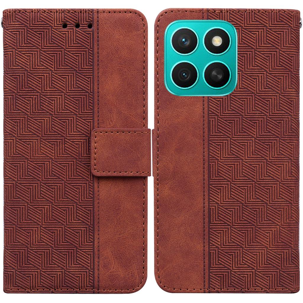 For Honor X8c 4G Case Geometry Pattern Leather Wallet Phone Cover with Wrist Strap