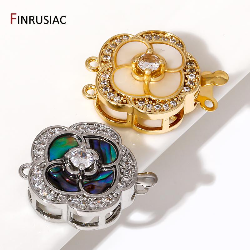 18K Gold Plated Zircon Pearl Necklace Clasps Fasteners,Shell Connector Insert Clasp Lock For DIY Jewelry Making Accessories