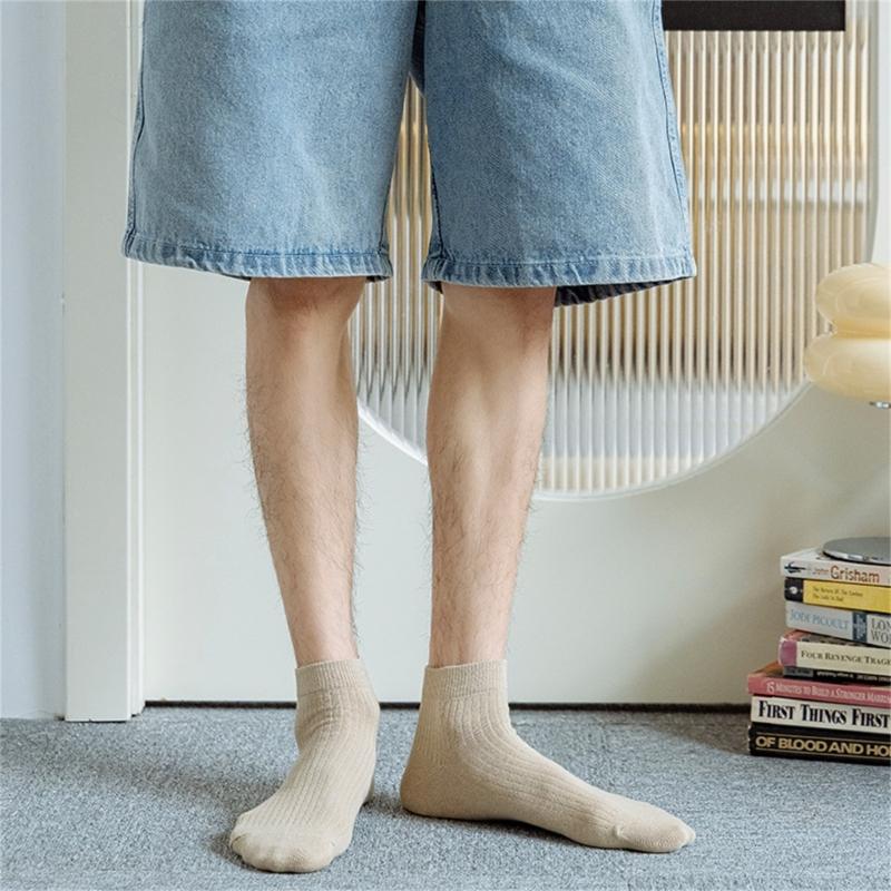 Solid Color Men Sock Spring Autumn Casual Basic Stocking Vertical Stripes Breathable Comfortable Casual Sports Socking
