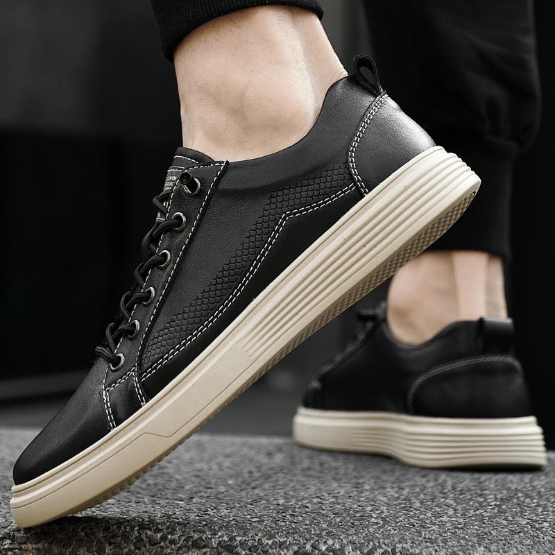 Fashion Autumn And Winter Men Genuine Leather Shoe Comfy Anti -Slip Casual Leather Flats Classic Trendy Versatile Outdoor Walking Shoes