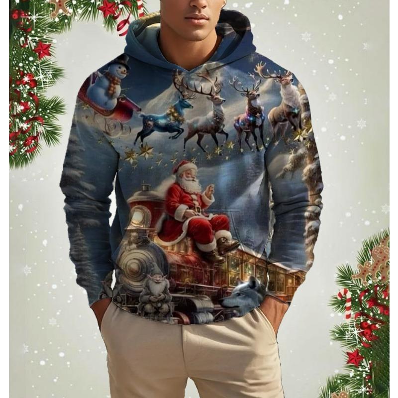 Men's 3D Print Christmas Graphic Hoodie Cute Santa Claus Pattern Loose Casual Comfortable Clothes Harajuku Style Kids Pullover