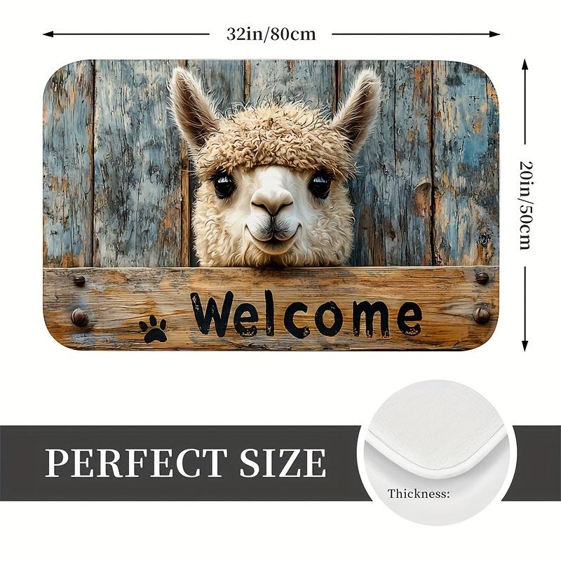 Rustic Alpaca Welcome Mat - Whimsical Animal Pattern Decorative Area Rug for Entryway, Patio, Living Room, Non-Slip Floor Mat