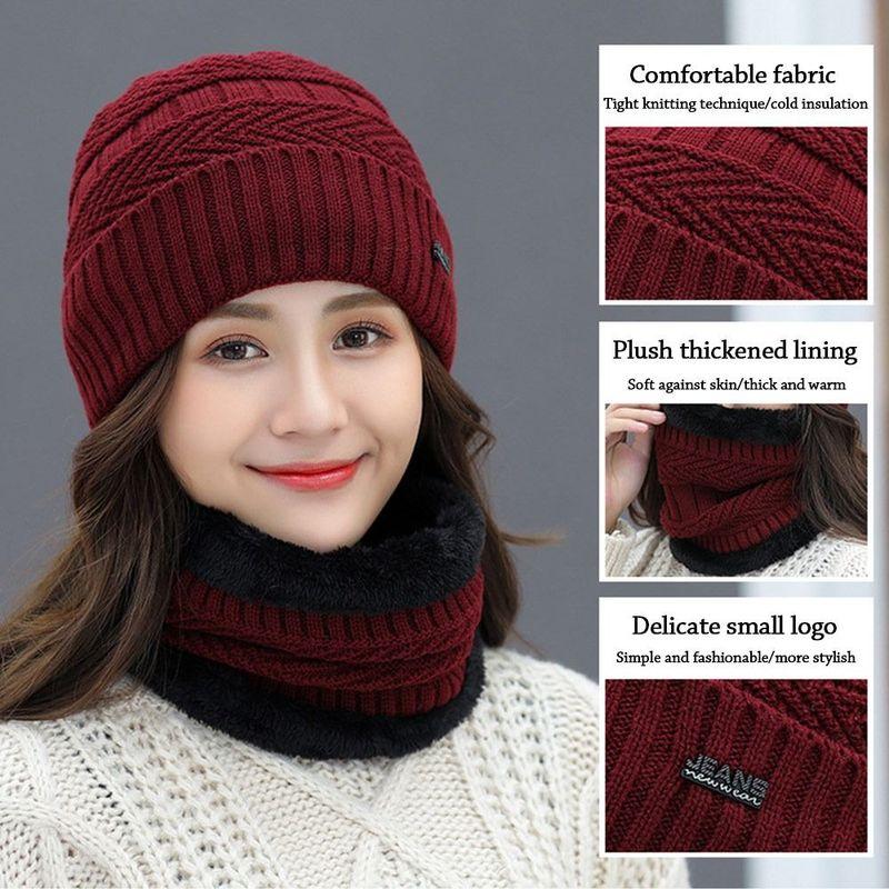 Winter Soft Thermal Balaclava Neck Scarf Cap Knitted Hat Beanie Hat Scarf