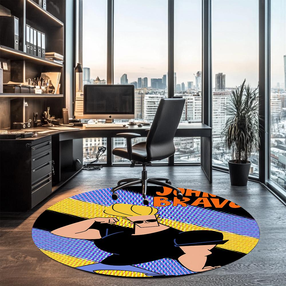 Johnny Bravo Printed Round Rug Carpet Chair Rug Area Rug Entryway Doormats,for Office Chair Living Room Bedroom Kitchen Room.