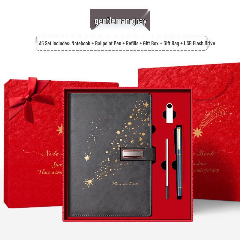 Set de regalo de cuaderno Star Double Line 2026: Libro de registro de reuniones de negocios y oficina de mayor grosor