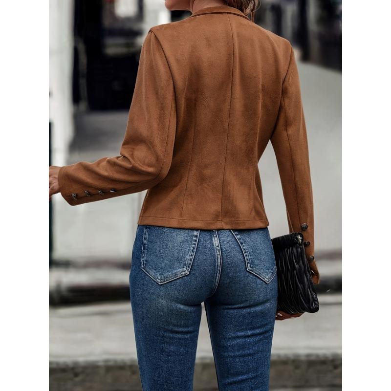 Vintage Women's Black Jacket Coat Fall Winter Casual Double-breasted New Deerskin Long-sleeve Fashion Jackets Women Clothing