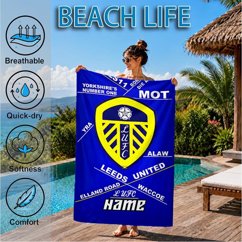 Custom Name Beach Towel Leeds Loyalty Microfiber Beach Towel, Lightweight for Summer Travel, Swimming Pool Fan Birthday Gift