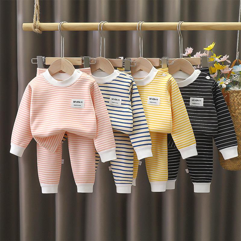 Autumn Winter Baby Plush Children's Pajamas Solid Color Long Sleeved Pants Breathable Pajamas for Boys and Girls Casual Wear