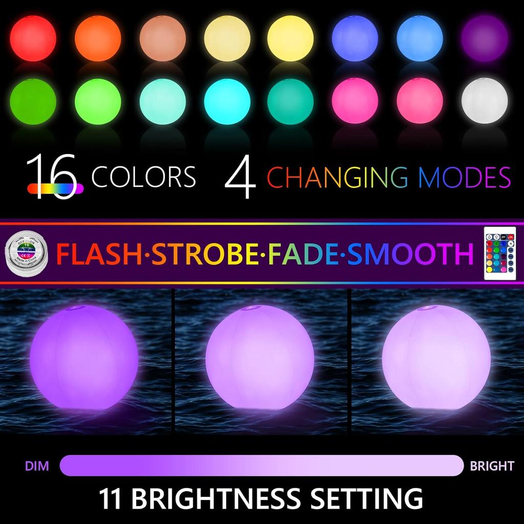 6 Pack Light Up Beach Balls Glow In The Dark Balls Pool Toys Party Games 16" Large LED Beach Ball with Remote Control - 16 Color Lights and 4 Modes,