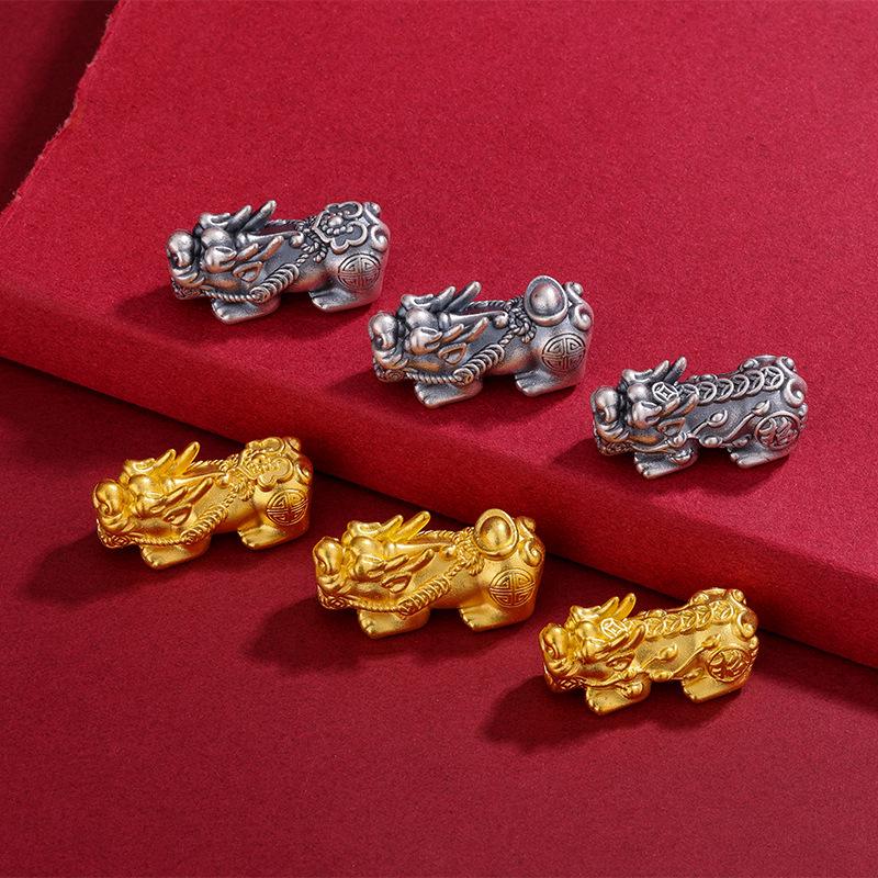 S999 Sterling Silver Pi Xiu Wealth Attracting 3D Ingot Bracelet Accessory