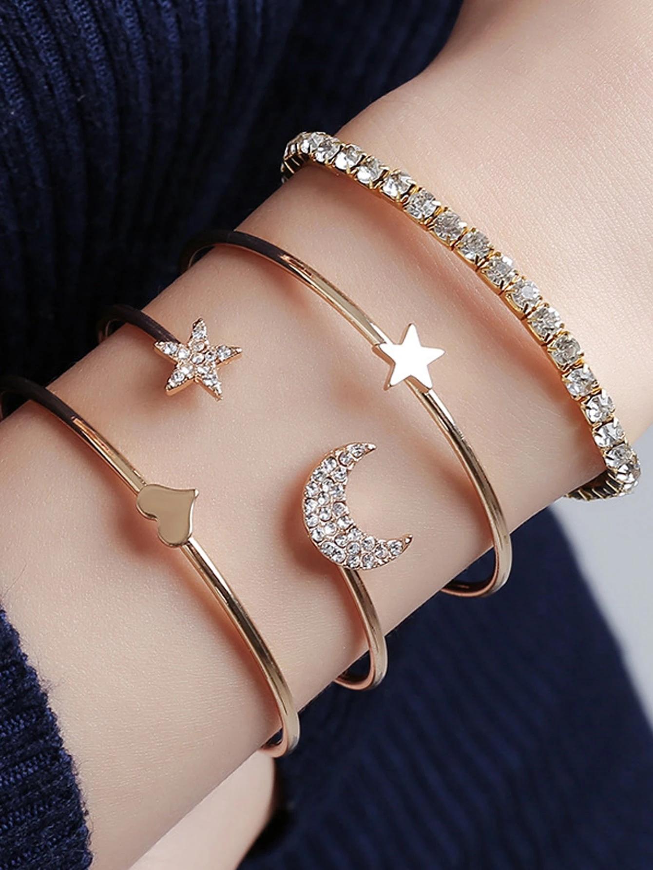 

4pcs Women s Zircon Set Fashionable and casual Bracelet set, suitable for daily wear and holiday gifts for friends
