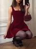 Square Neck Sleeveless Velvet Mini Dress Slim Fit A Line Flared Skirt Solid Spaghetti Strap Dress For Dating Wedding Cocktail Party Fall Formal Wear