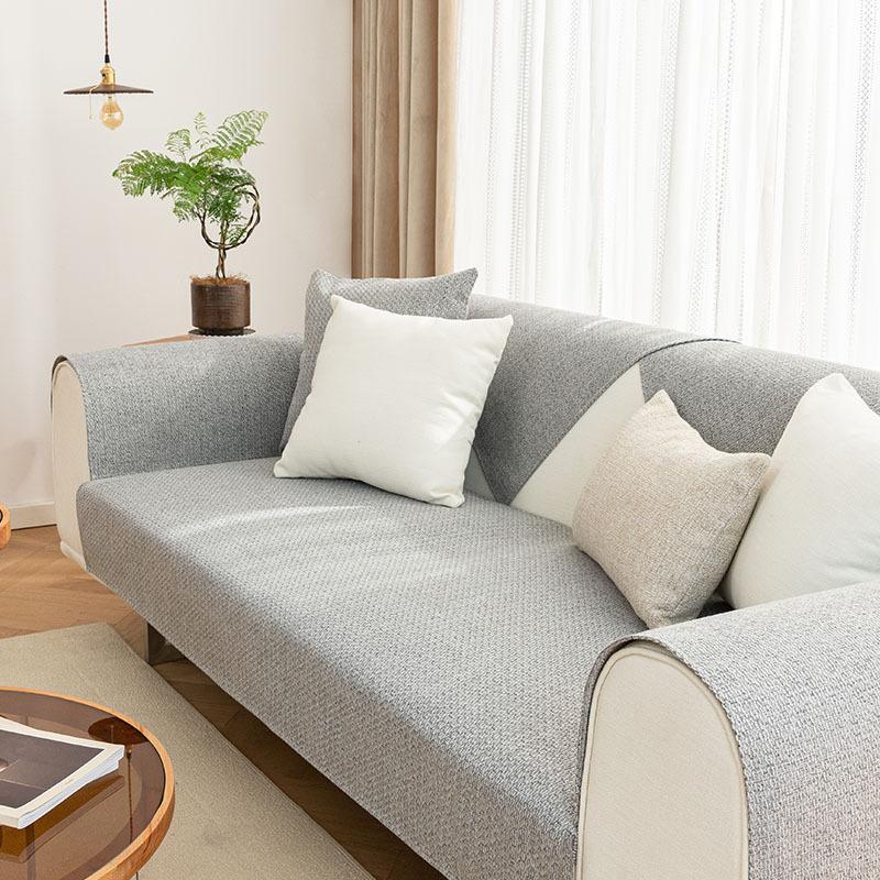 

Japanese Hemp Feeling Living Room Sofa Cushion, Universal In All Seasons, Solid Color Seat Cushion Cover Cloth Towel, Non-Slip Washable Sofa Cover 70*70cm