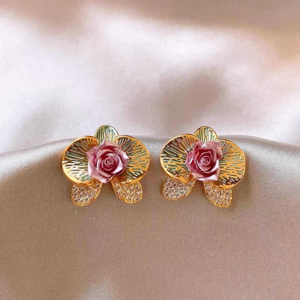 Silver Needle Monet Garden Drip Earrings French Court Style Exquisite Stud Earrings Design Sense Niche Light Luxury Earrings