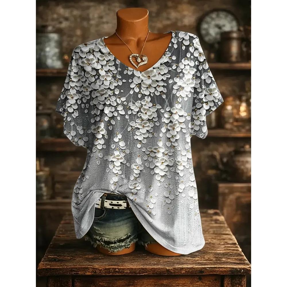 Fashionable Comfortable Oversized Breathable Women's V-neck T-shirt Colorful Creative Geometry 3D Pattern Summer Short Sleeved T-shirt