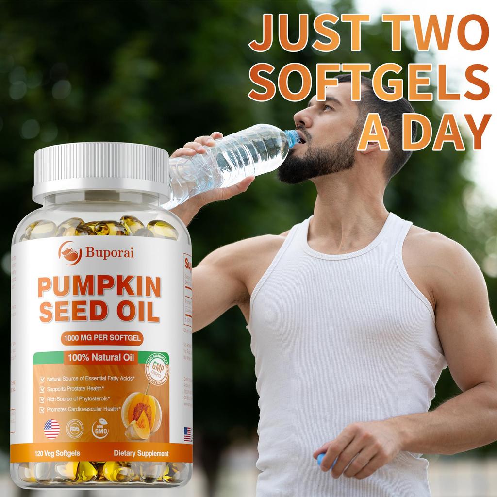 Pumpkin Seed Oil Capsules 2000mg for Brain Boost Prostate Urinary Function Health Cardiovascular Health Hair Growth Boost Metabolism
