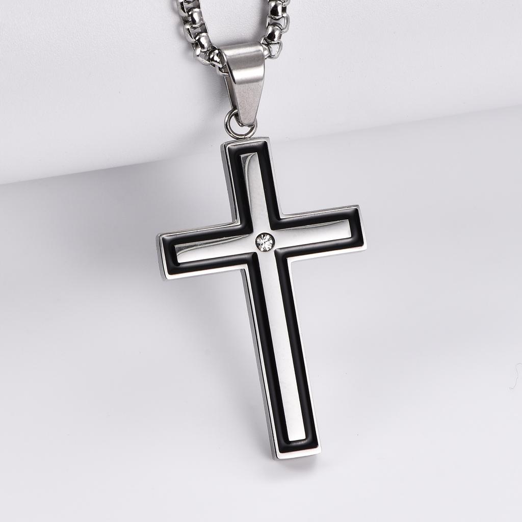 Stainless Steel Cross Pendants Neckalces Zircon Center Inlayed Christ Cross Collar for Men Women Faith Jewelry