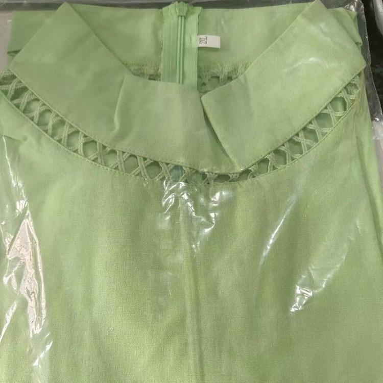Breathable Cotton Linen Blouse for Women Casual Hollow Top Stand Collar Lace Patchwork Solid Color Shirt